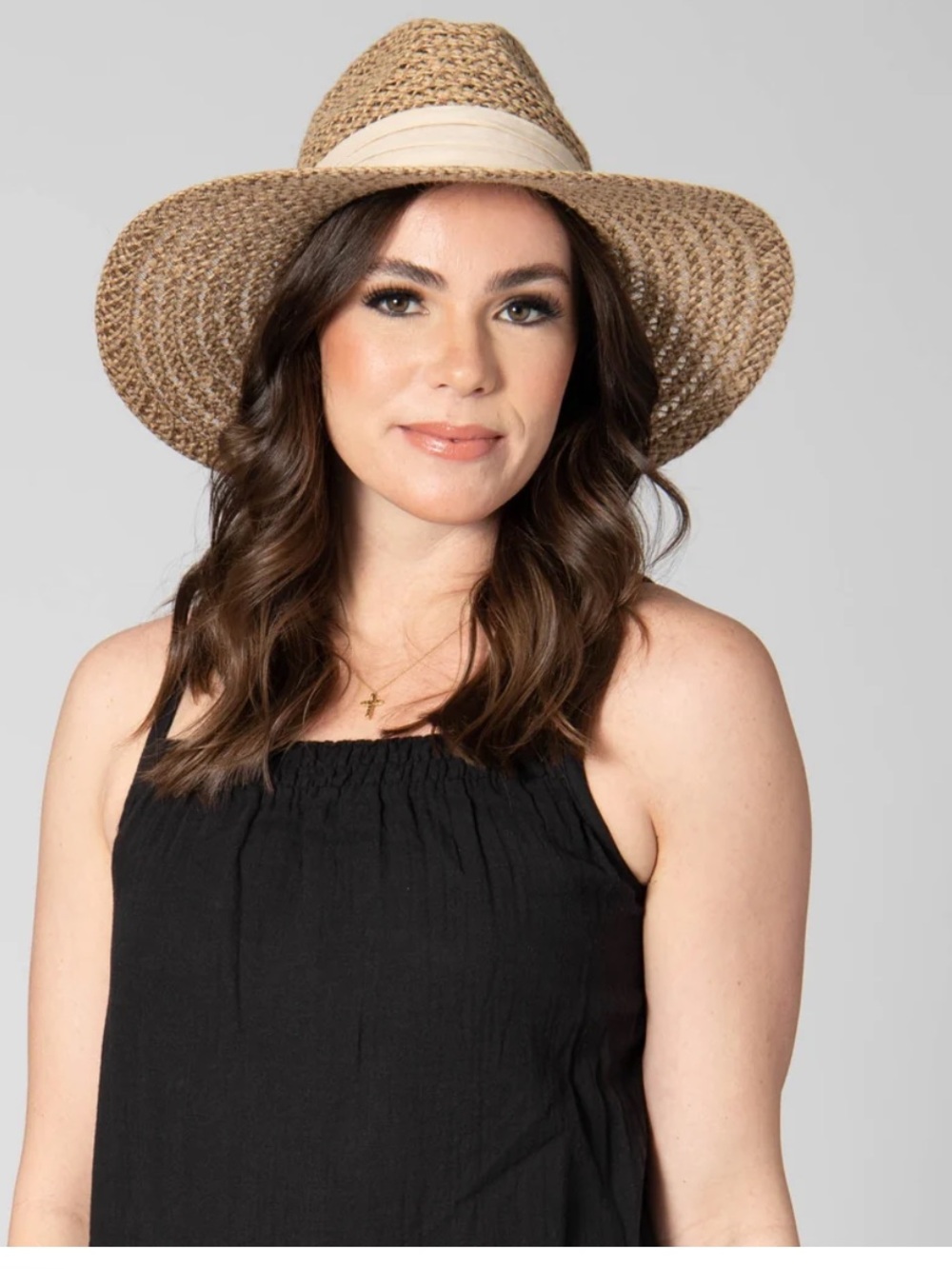 San Diego Hat Company Natural Straw Wide-Brim Fedora with Cream Band